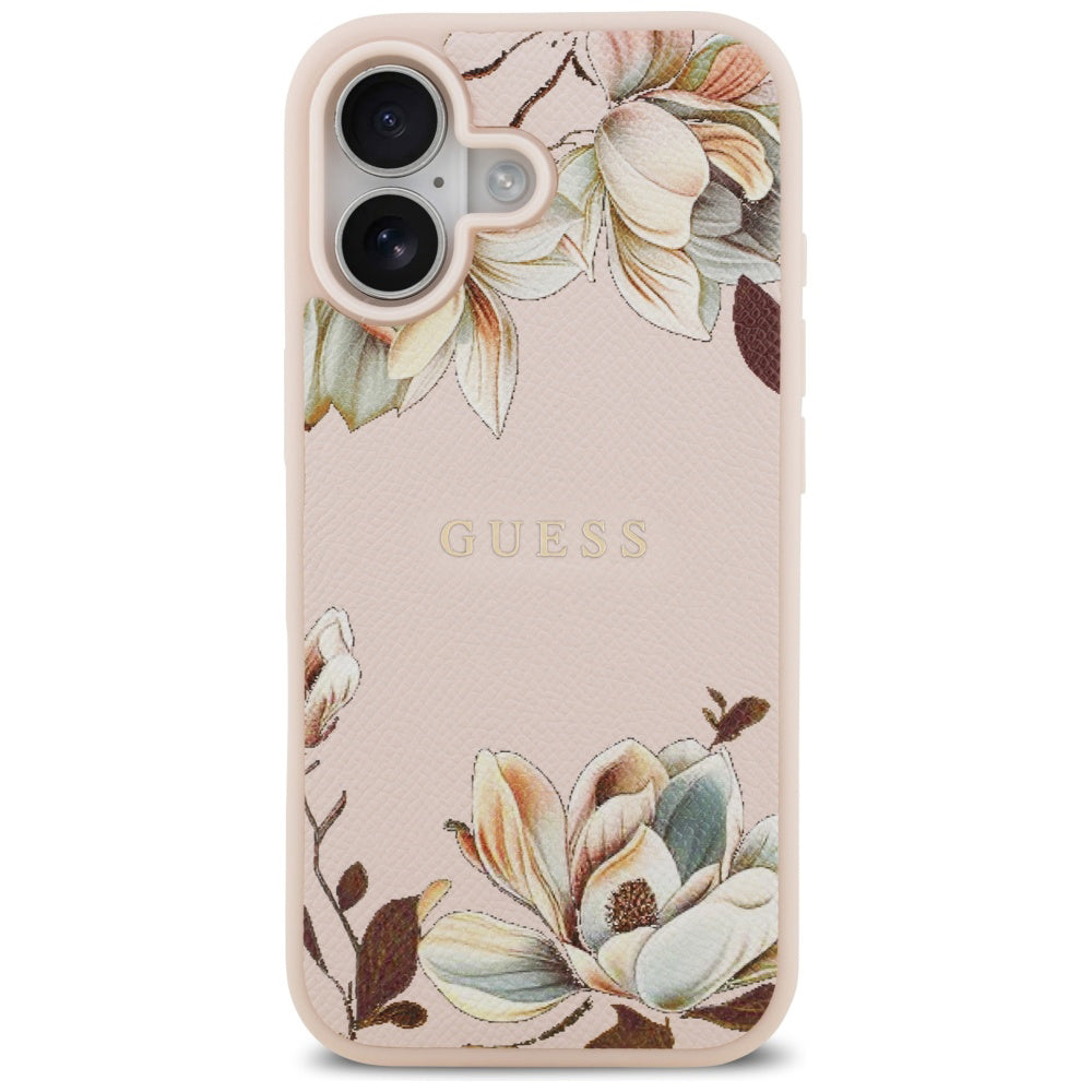 Husa MagSafe pentru Apple iPhone 17, Guess, Grained Flowers, Roz