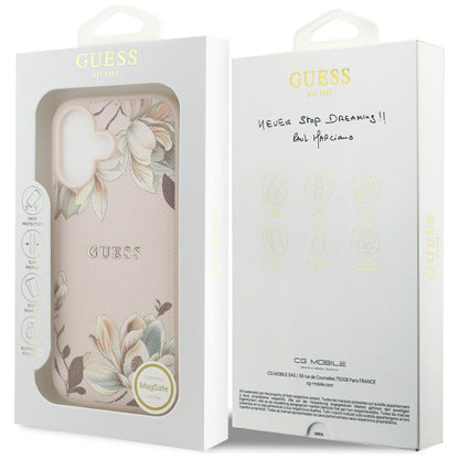 Husa MagSafe pentru Apple iPhone 17, Guess, Grained Flowers, Roz