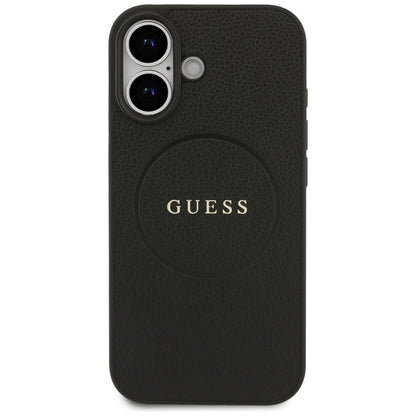 Husa MagSafe pentru Apple iPhone 17, Guess, Grained Gold Ring, Neagra