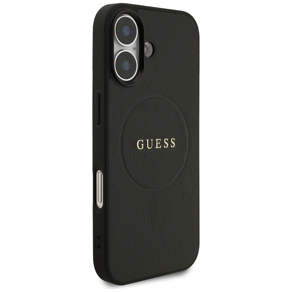 Husa MagSafe pentru Apple iPhone 17, Guess, Grained Gold Ring, Neagra
