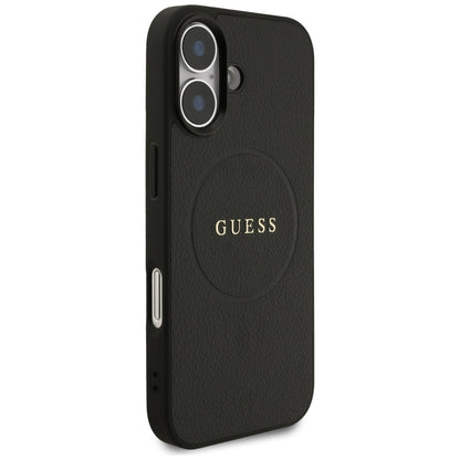 Husa MagSafe pentru Apple iPhone 17, Guess, Grained Gold Ring, Neagra