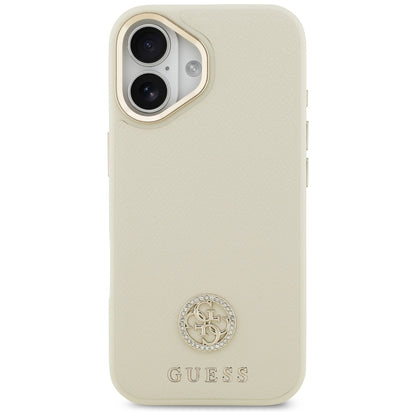 Husa MagSafe pentru Apple iPhone 17, Guess, Grained Strass Logo, Bej