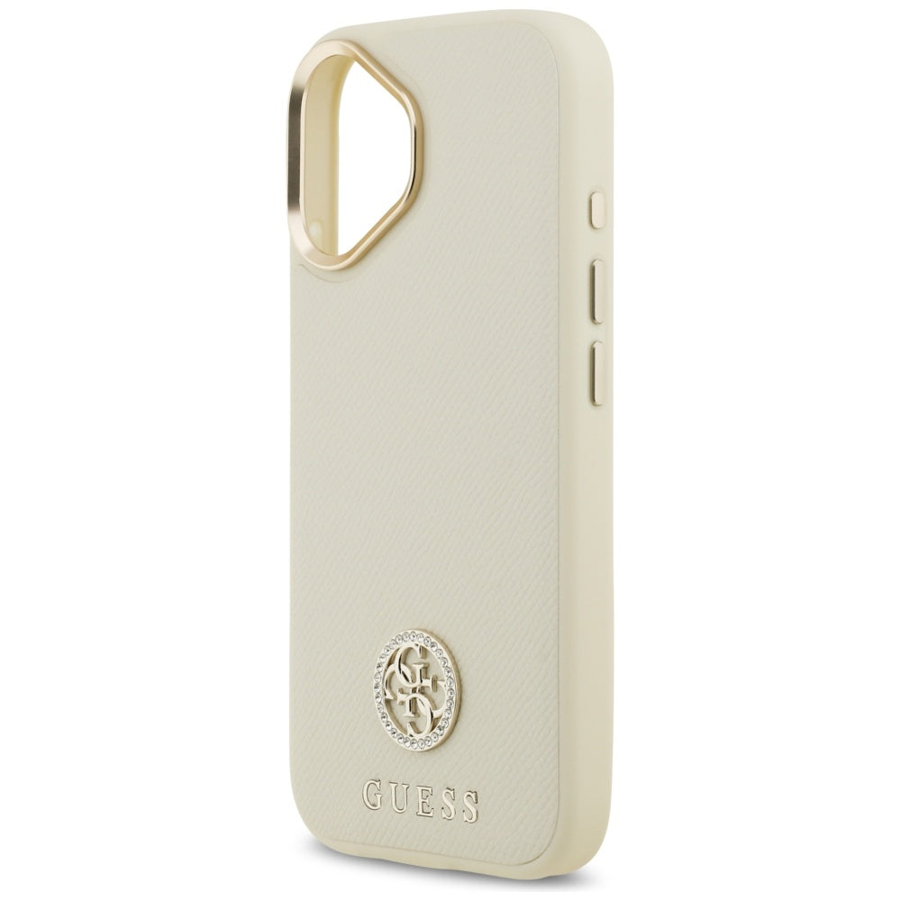 Husa MagSafe pentru Apple iPhone 17, Guess, Grained Strass Logo, Bej