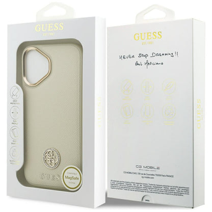 Husa MagSafe pentru Apple iPhone 17, Guess, Grained Strass Logo, Bej