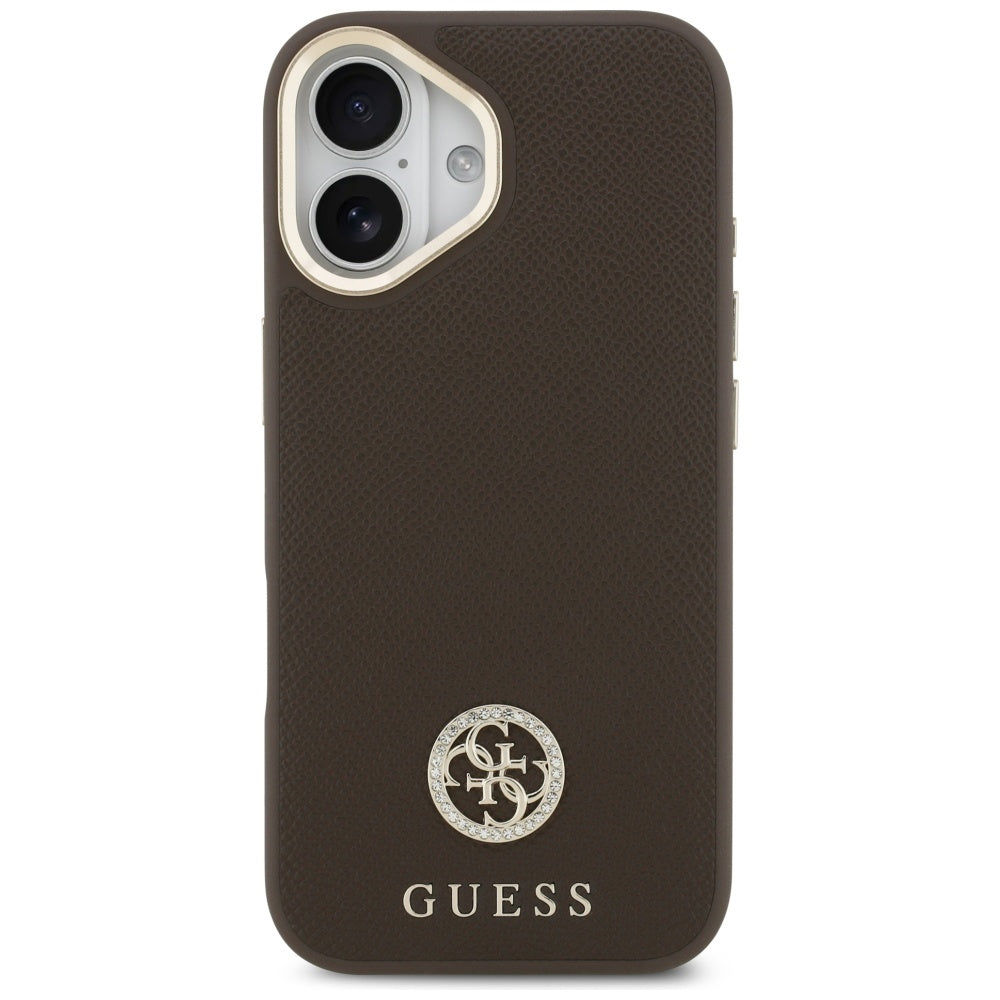 Husa MagSafe pentru Apple iPhone 17, Guess, Grained Strass Logo, Maro