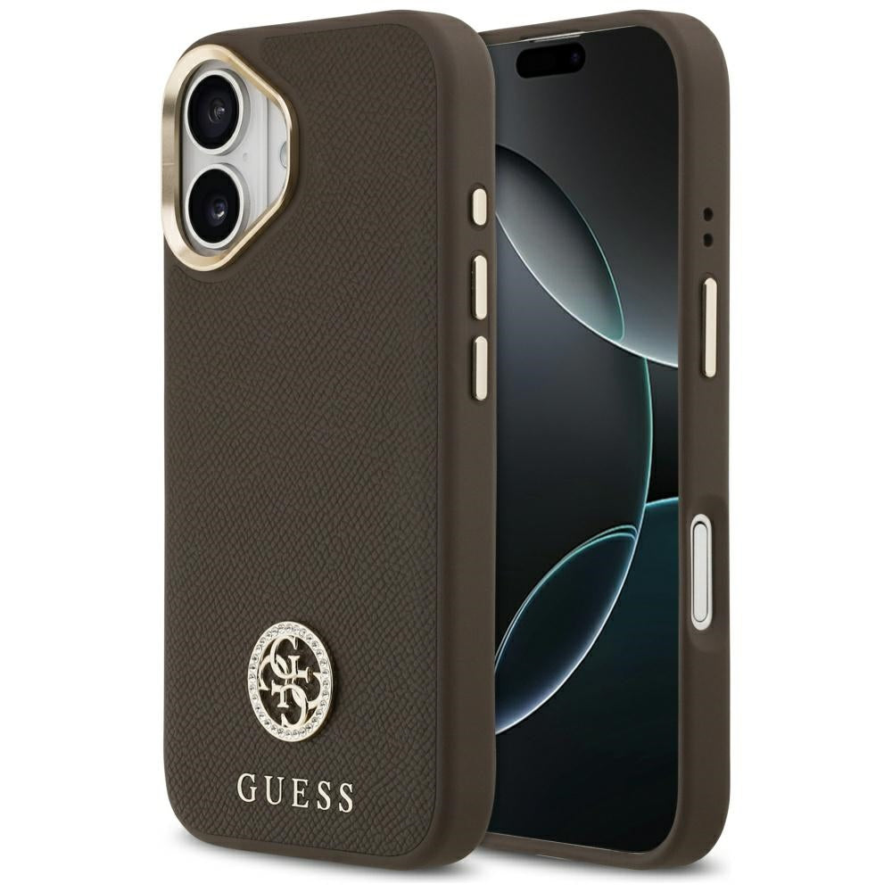 Husa MagSafe pentru Apple iPhone 17, Guess, Grained Strass Logo, Maro