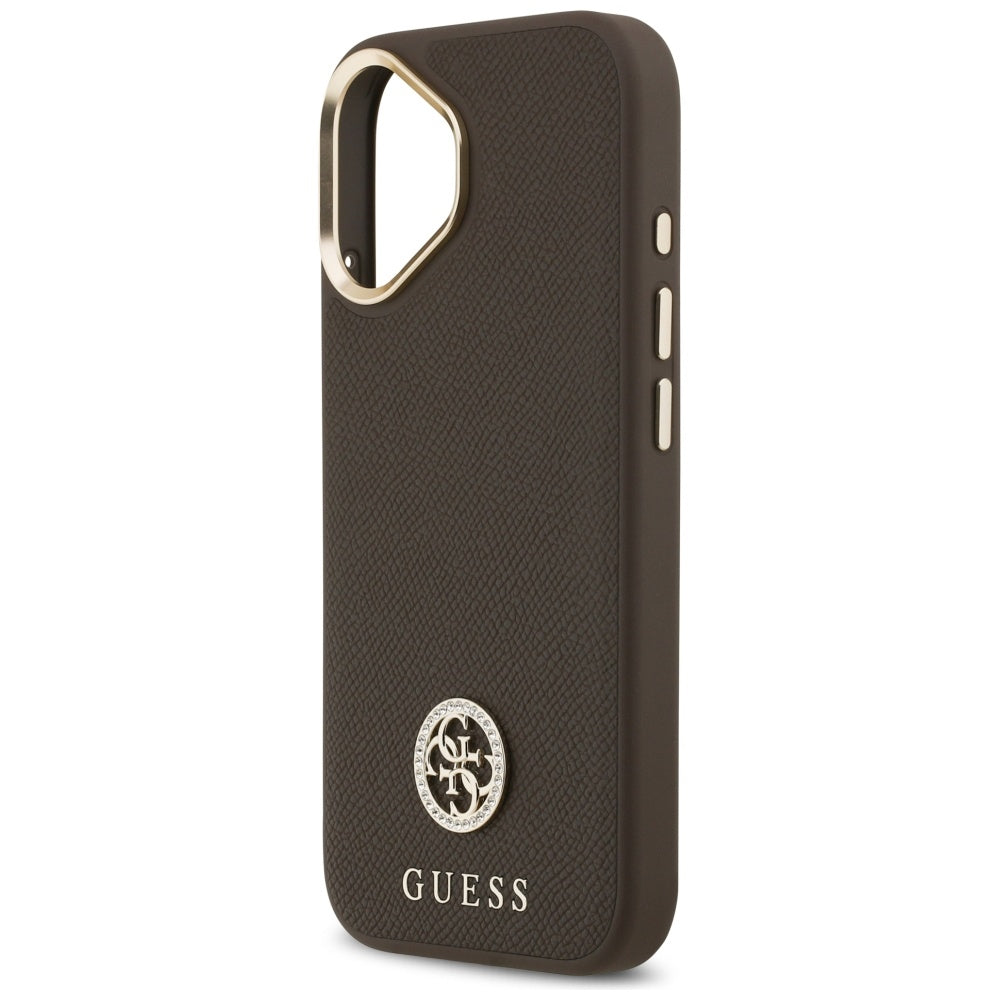 Husa MagSafe pentru Apple iPhone 17, Guess, Grained Strass Logo, Maro