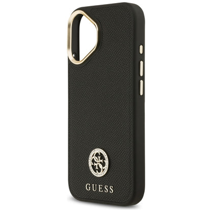 Husa MagSafe pentru Apple iPhone 17, Guess, Grained Strass Logo, Neagra
