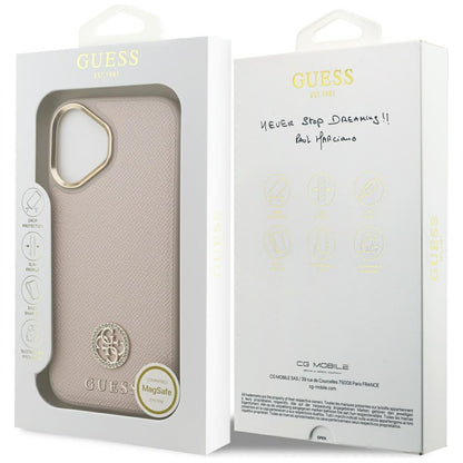 Husa MagSafe pentru Apple iPhone 17, Guess, Grained Strass Logo, Roz