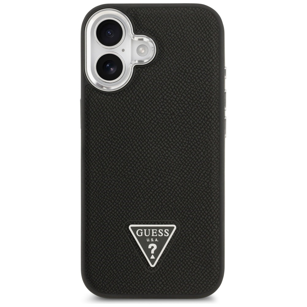 Husa MagSafe pentru Apple iPhone 17, Guess, Grained Triangle Logo, Neagra