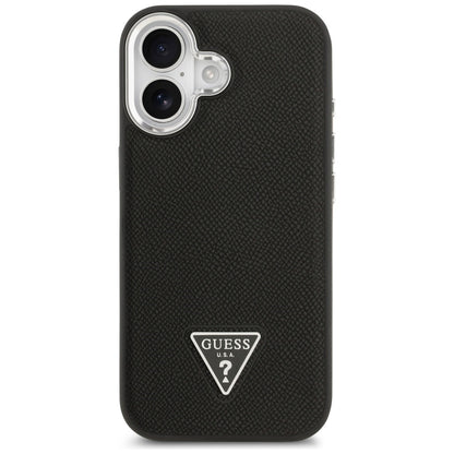 Husa MagSafe pentru Apple iPhone 17, Guess, Grained Triangle Logo, Neagra