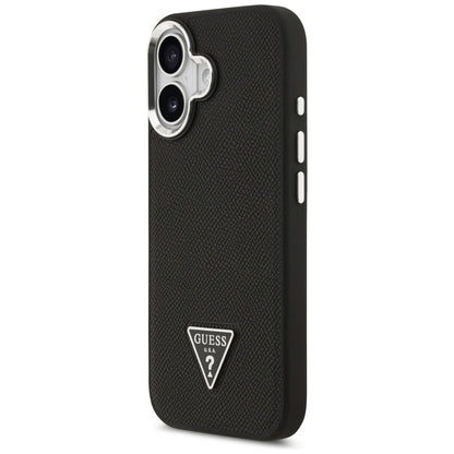 Husa MagSafe pentru Apple iPhone 17, Guess, Grained Triangle Logo, Neagra