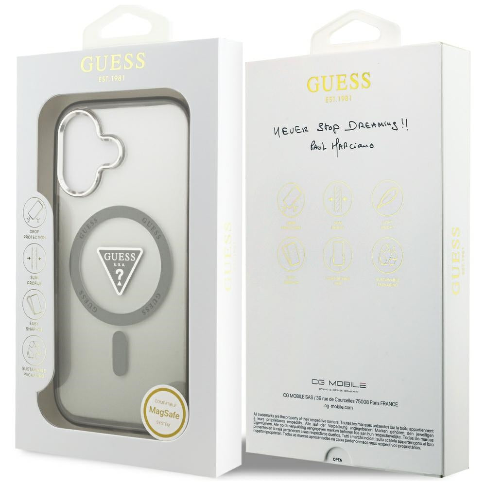 Husa MagSafe pentru Apple iPhone 17, Guess, IML Gradient Triangle Logo, Kaki Argintie