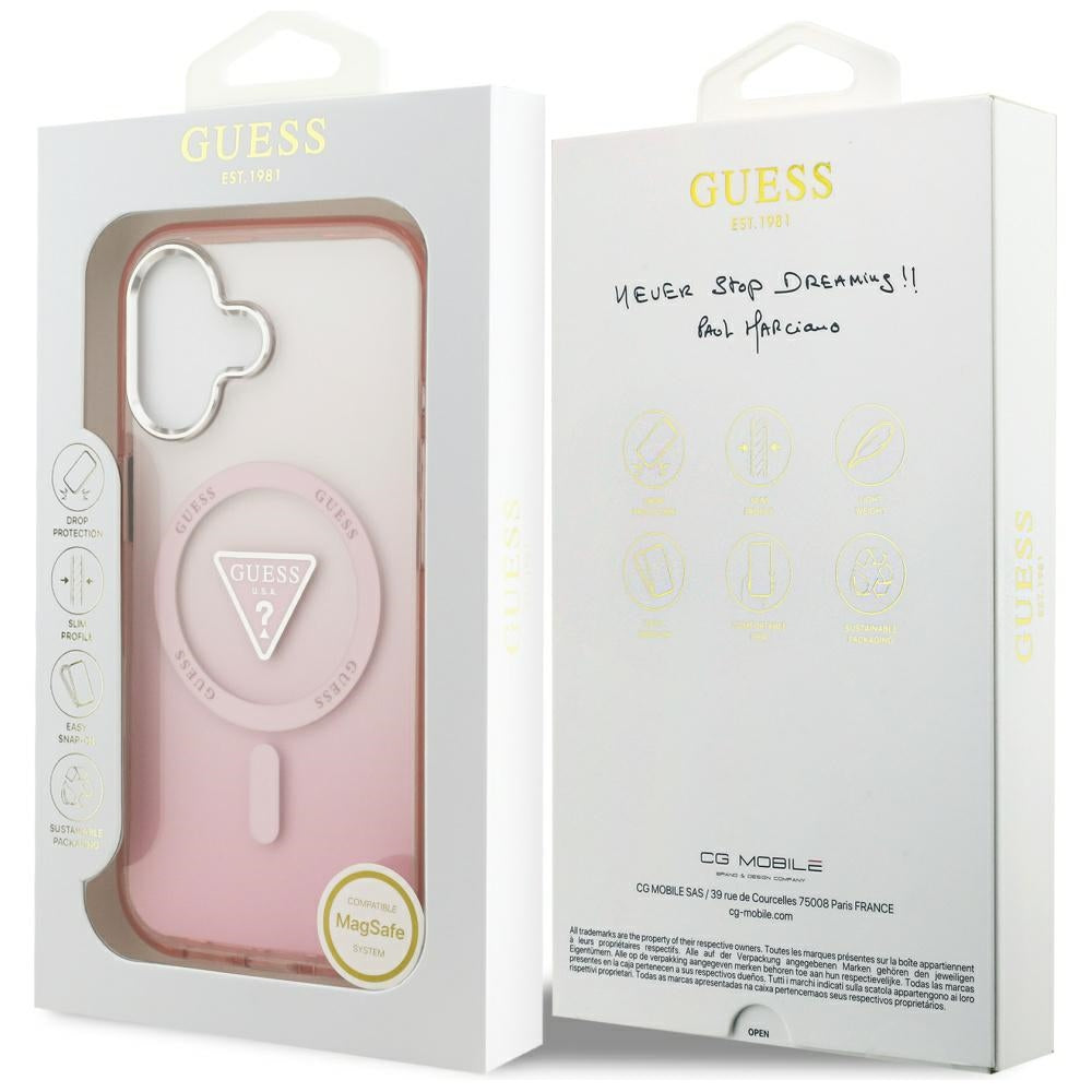 Husa MagSafe pentru Apple iPhone 17, Guess, IML Gradient Triangle Logo, Roz