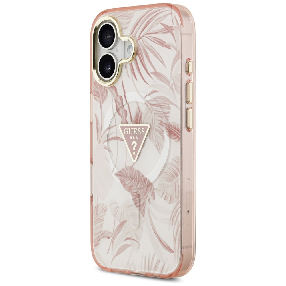 Husa MagSafe pentru Apple iPhone 17, Guess, Jungle Tonal Triangle, Roz