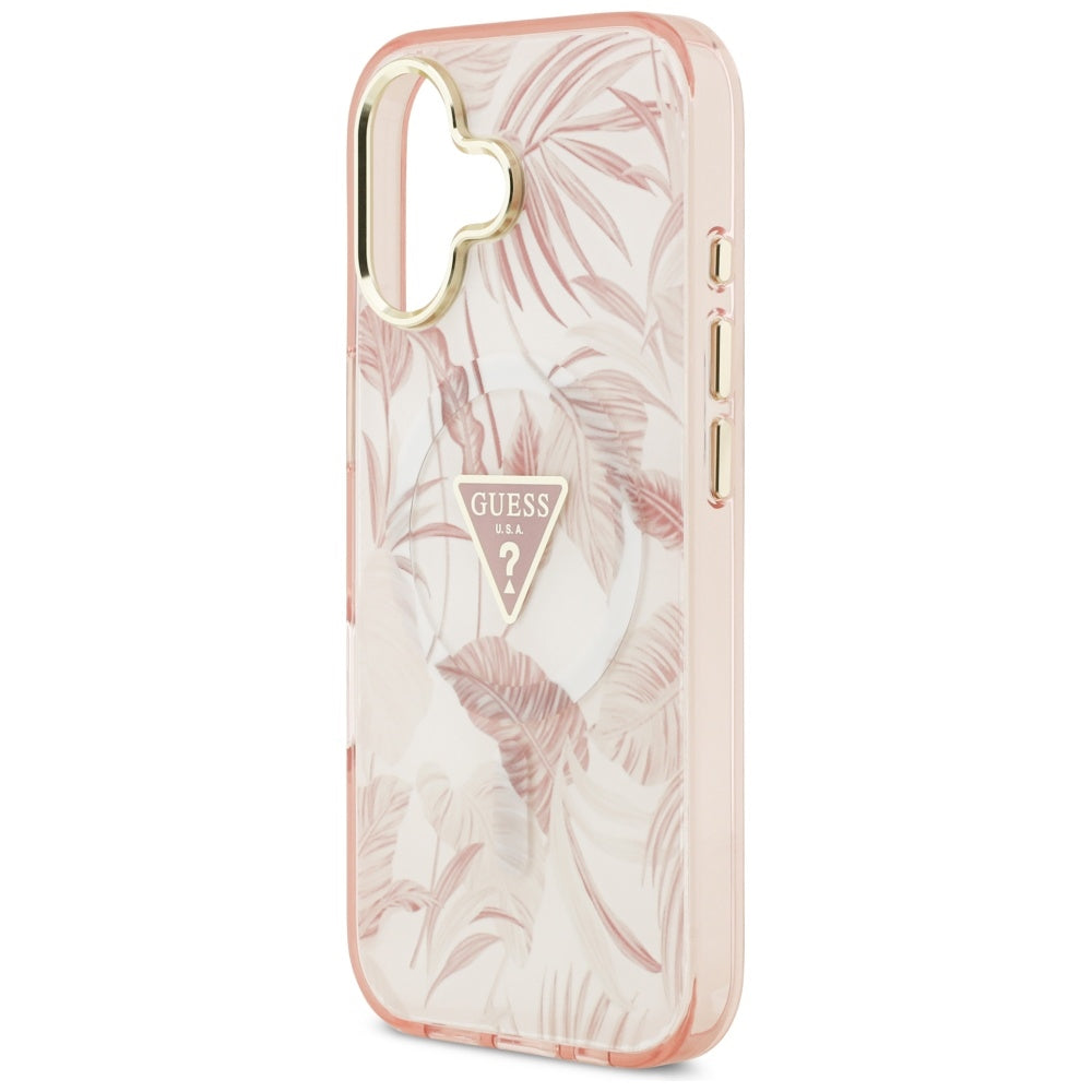 Husa MagSafe pentru Apple iPhone 17, Guess, Jungle Tonal Triangle, Roz
