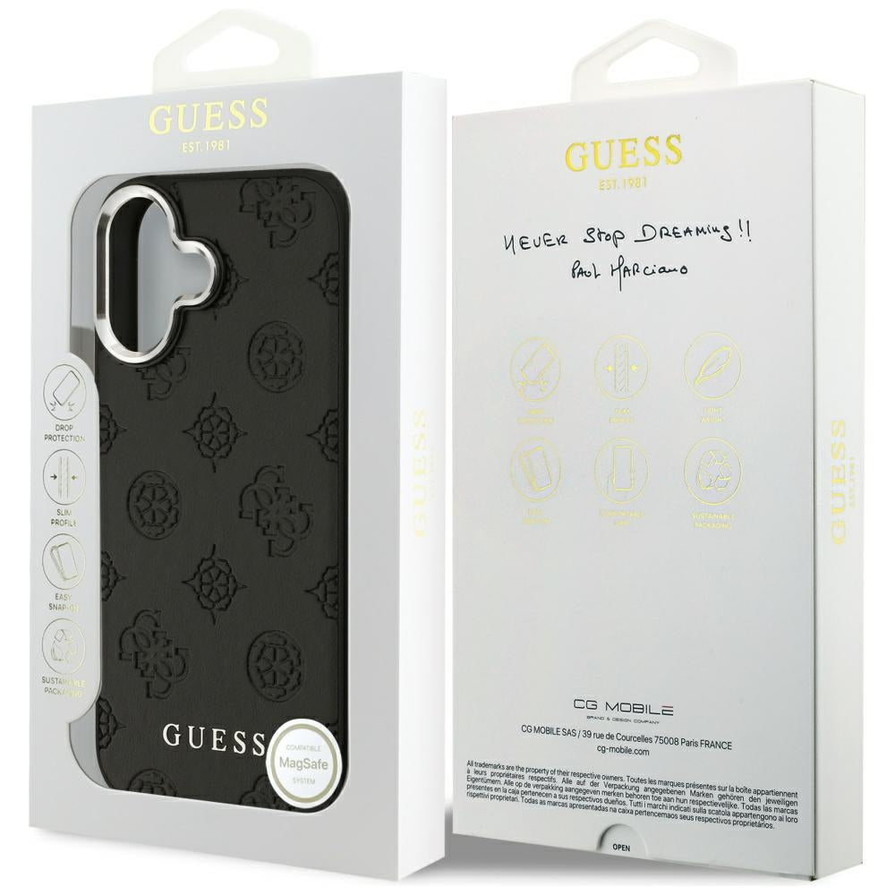 Husa MagSafe pentru Apple iPhone 17, Guess, Peony Hot Stamp Script, Neagra