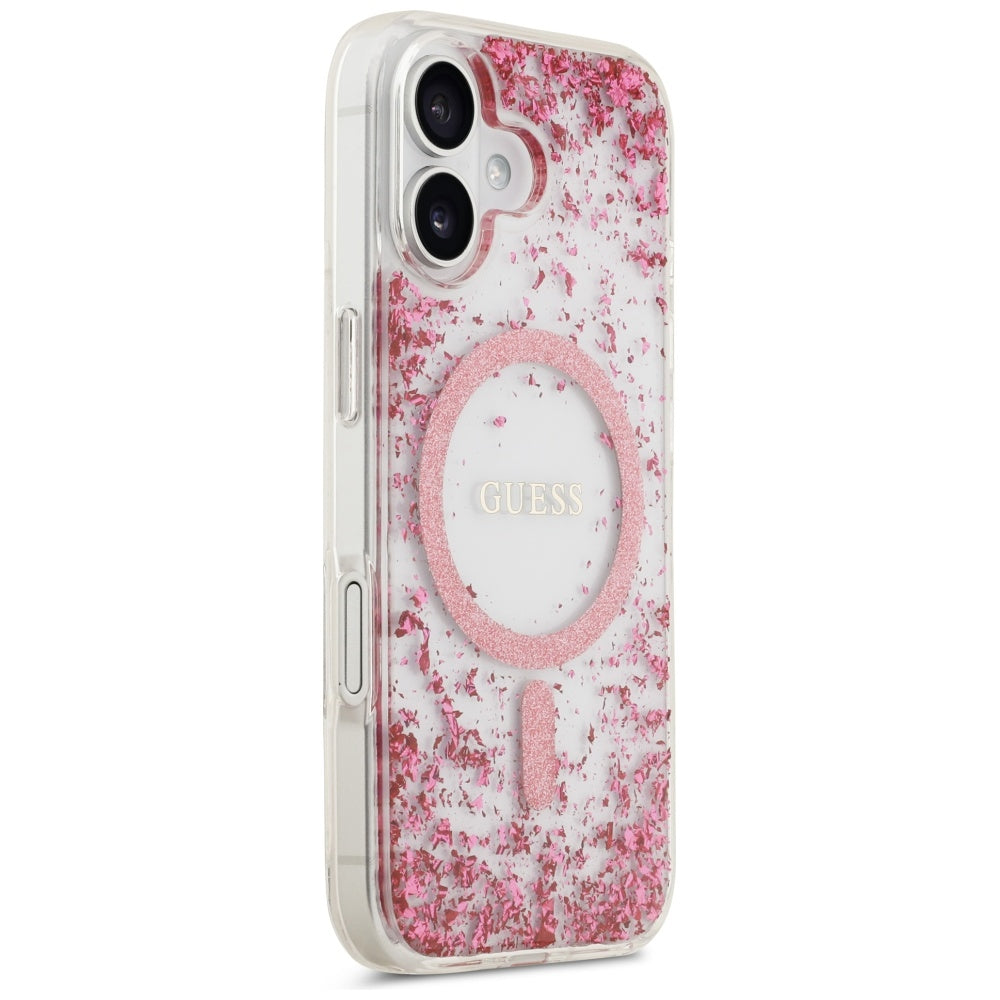 Husa MagSafe pentru Apple iPhone 17, Guess, Resin Bottom Glitter, Roz