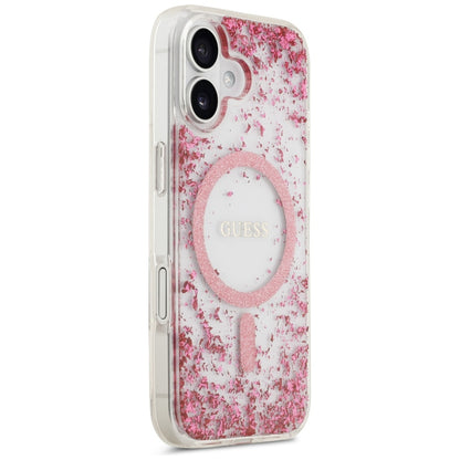 Husa MagSafe pentru Apple iPhone 17, Guess, Resin Bottom Glitter, Roz