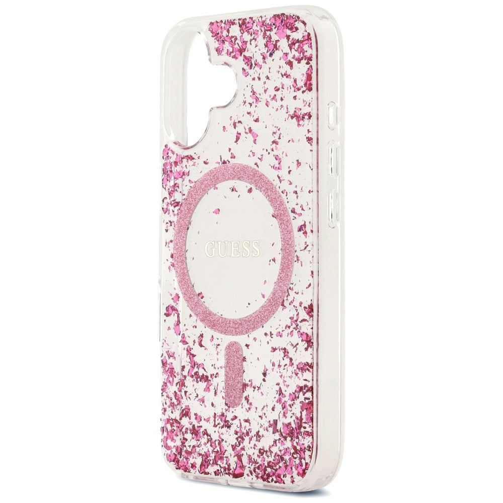 Husa MagSafe pentru Apple iPhone 17, Guess, Resin Bottom Glitter, Roz