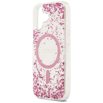Husa MagSafe pentru Apple iPhone 17, Guess, Resin Bottom Glitter, Roz