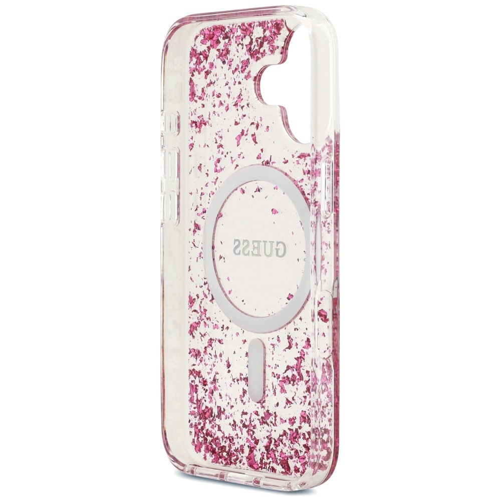 Husa MagSafe pentru Apple iPhone 17, Guess, Resin Bottom Glitter, Roz