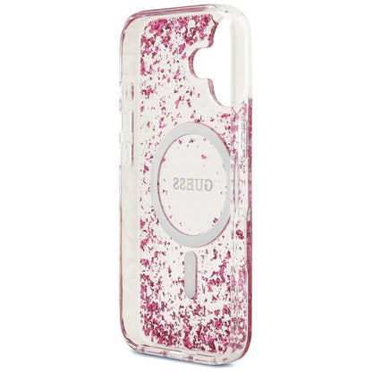 Husa MagSafe pentru Apple iPhone 17, Guess, Resin Bottom Glitter, Roz