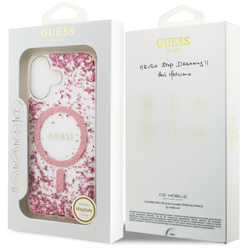 Husa MagSafe pentru Apple iPhone 17, Guess, Resin Bottom Glitter, Roz