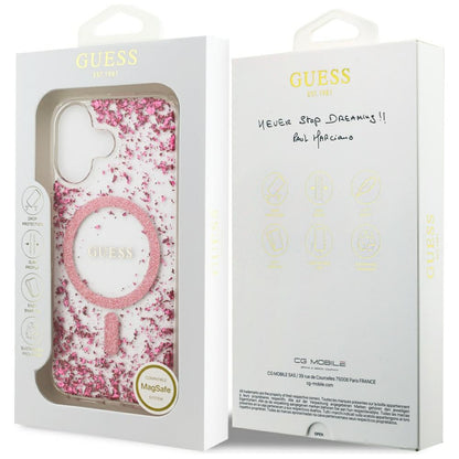 Husa MagSafe pentru Apple iPhone 17, Guess, Resin Bottom Glitter, Roz