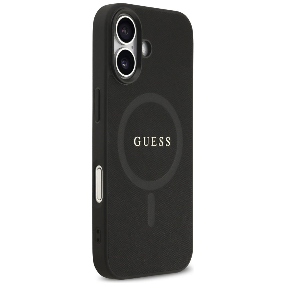 Husa MagSafe pentru Apple iPhone 17, Guess, Saffiano Classic Logo, Neagra