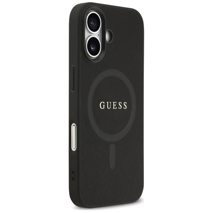 Husa MagSafe pentru Apple iPhone 17, Guess, Saffiano Classic Logo, Neagra
