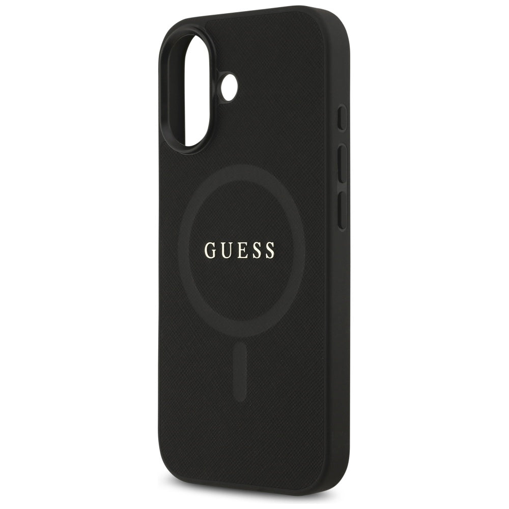 Husa MagSafe pentru Apple iPhone 17, Guess, Saffiano Classic Logo, Neagra