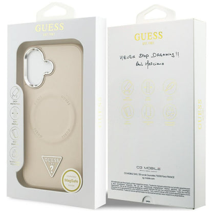 Husa MagSafe pentru Apple iPhone 17, Guess, Triangle Logo, Bej Argintie