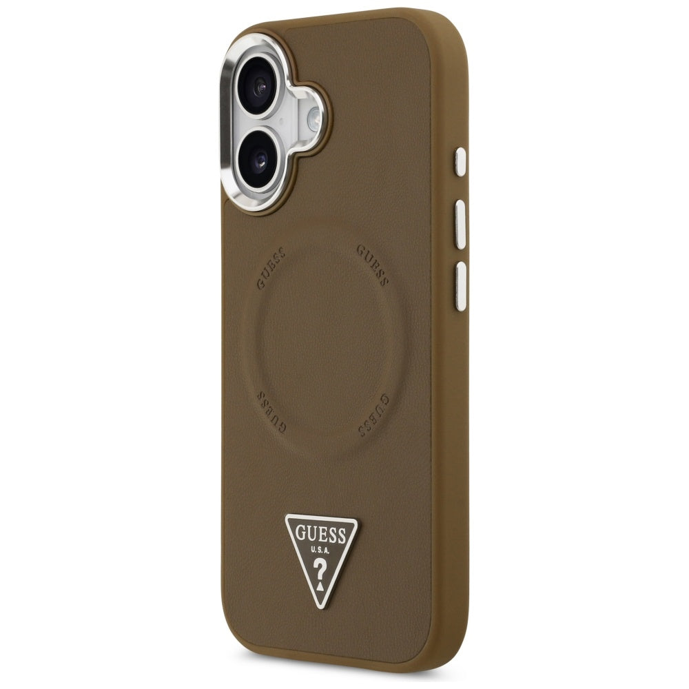 Husa MagSafe pentru Apple iPhone 17, Guess, Triangle Logo, Maro Argintie