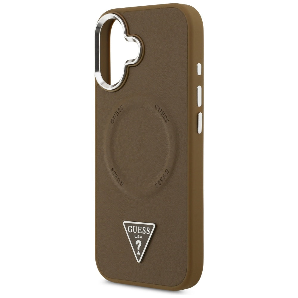 Husa MagSafe pentru Apple iPhone 17, Guess, Triangle Logo, Maro Argintie