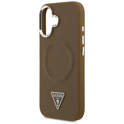 Husa MagSafe pentru Apple iPhone 17, Guess, Triangle Logo, Maro Argintie