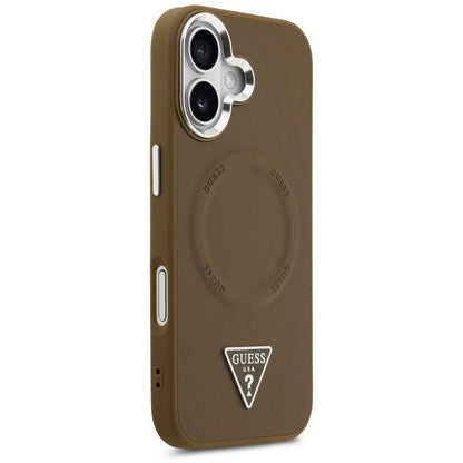 Husa MagSafe pentru Apple iPhone 17, Guess, Triangle Logo, Maro Argintie