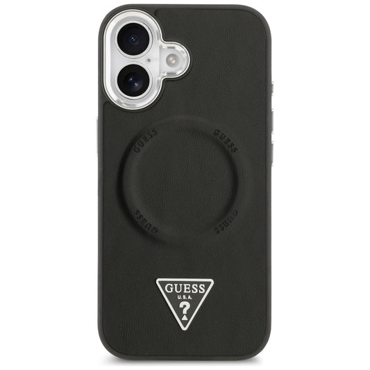Husa MagSafe pentru Apple iPhone 17, Guess, Triangle Logo, Neagra Argintie