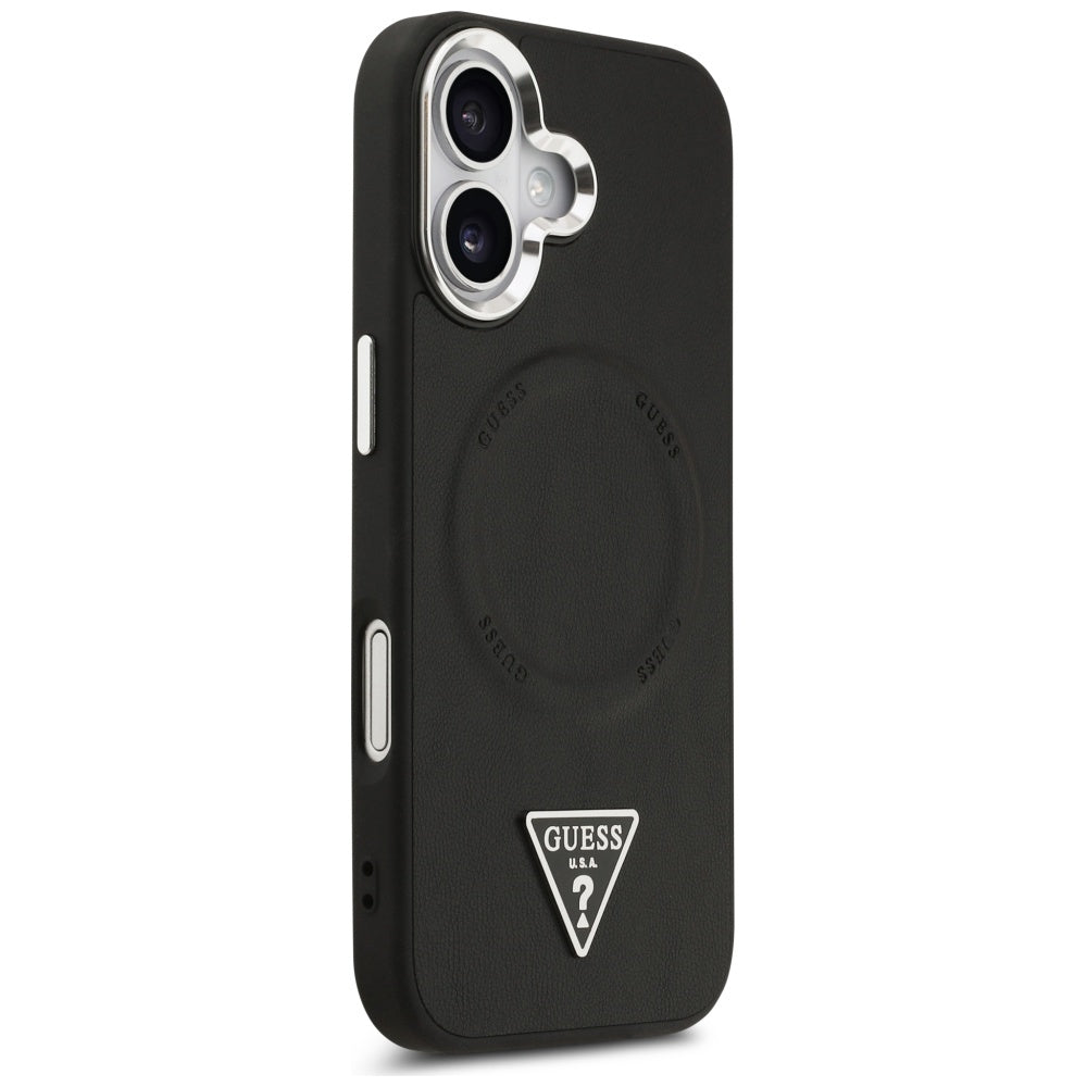 Husa MagSafe pentru Apple iPhone 17, Guess, Triangle Logo, Neagra Argintie