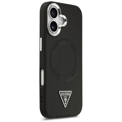 Husa MagSafe pentru Apple iPhone 17, Guess, Triangle Logo, Neagra Argintie
