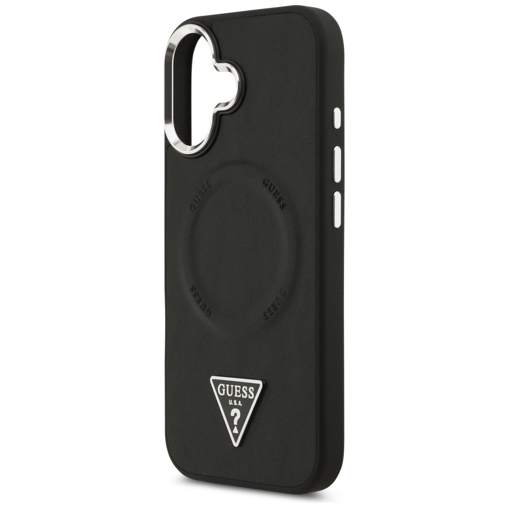 Husa MagSafe pentru Apple iPhone 17, Guess, Triangle Logo, Neagra Argintie