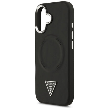 Husa MagSafe pentru Apple iPhone 17, Guess, Triangle Logo, Neagra Argintie