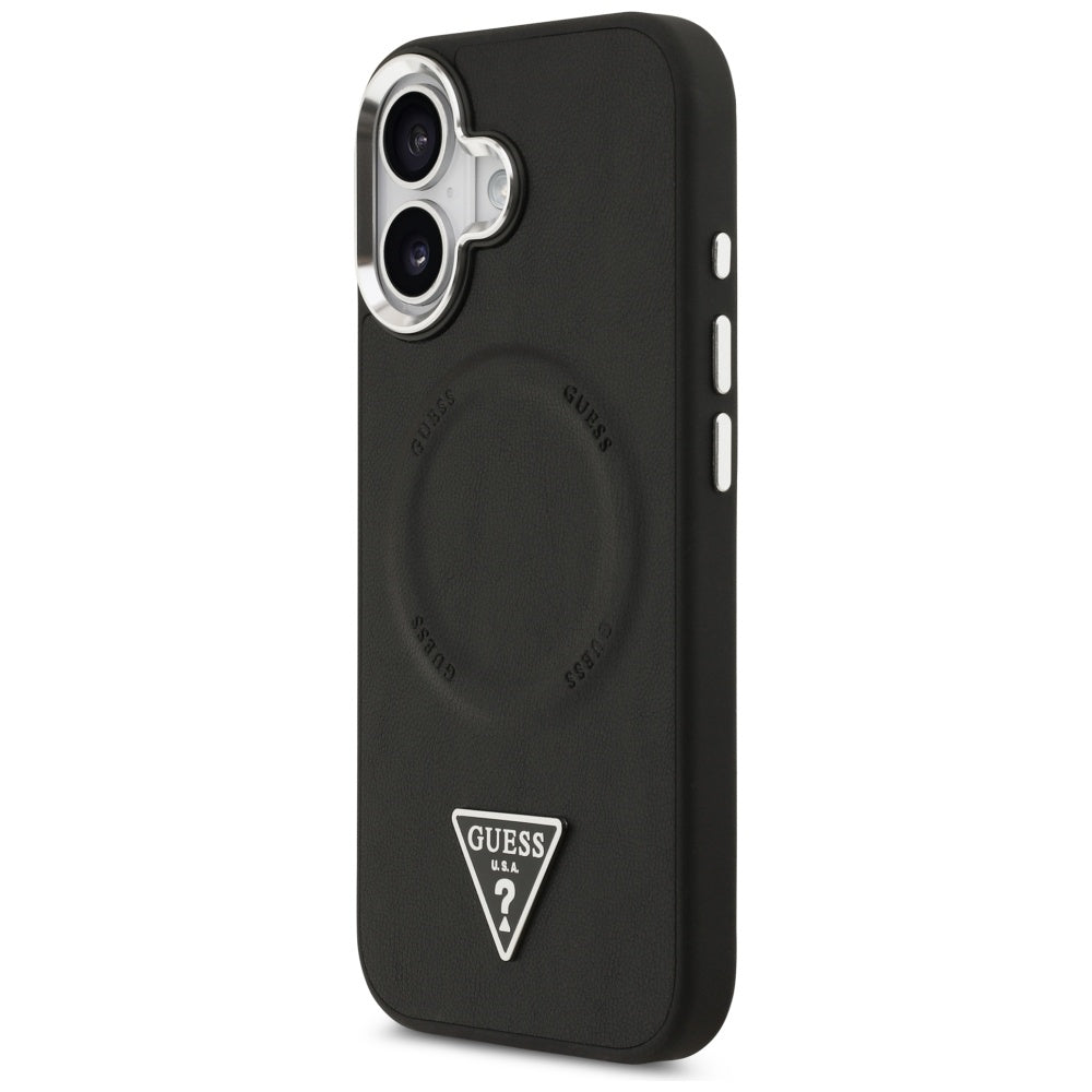 Husa MagSafe pentru Apple iPhone 17, Guess, Triangle Logo, Neagra Argintie