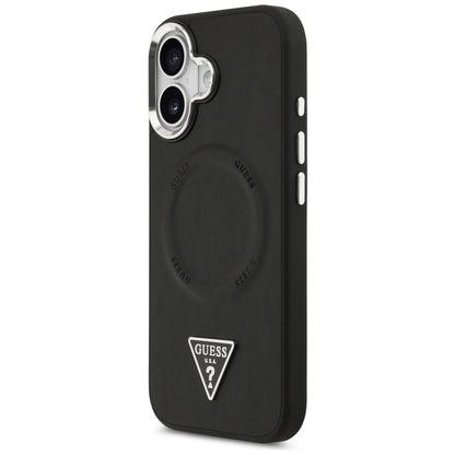 Husa MagSafe pentru Apple iPhone 17, Guess, Triangle Logo, Neagra Argintie