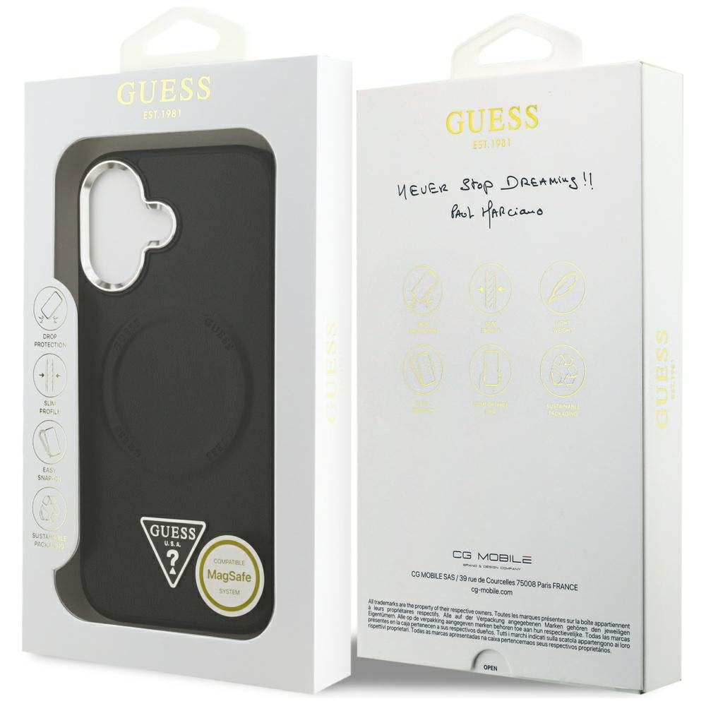 Husa MagSafe pentru Apple iPhone 17, Guess, Triangle Logo, Neagra Argintie