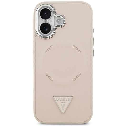 Husa MagSafe pentru Apple iPhone 17, Guess, Triangle Logo, Roz Argintie