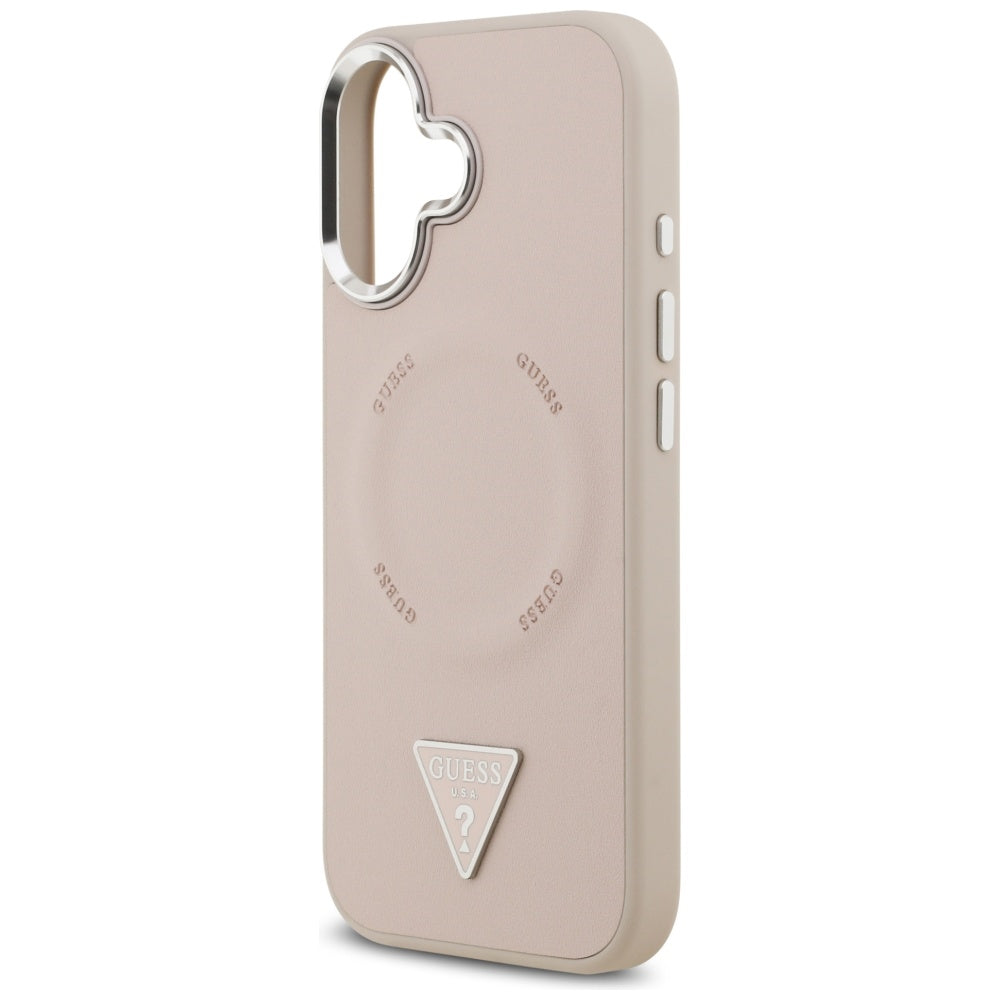 Husa MagSafe pentru Apple iPhone 17, Guess, Triangle Logo, Roz Argintie