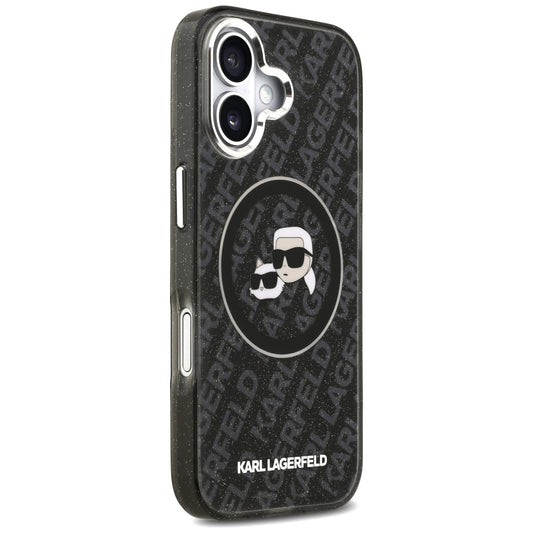 Husa MagSafe pentru Apple iPhone 17, Karl Lagerfeld, Glitter Karl & Choupette Head, Neagra