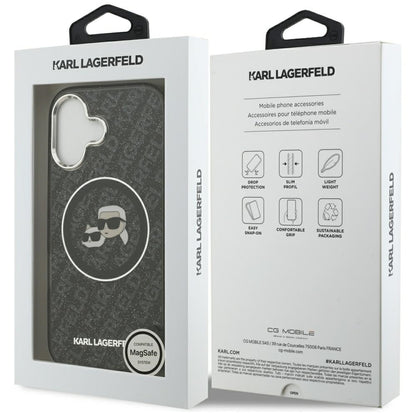 Husa MagSafe pentru Apple iPhone 17, Karl Lagerfeld, Glitter Karl & Choupette Head, Neagra