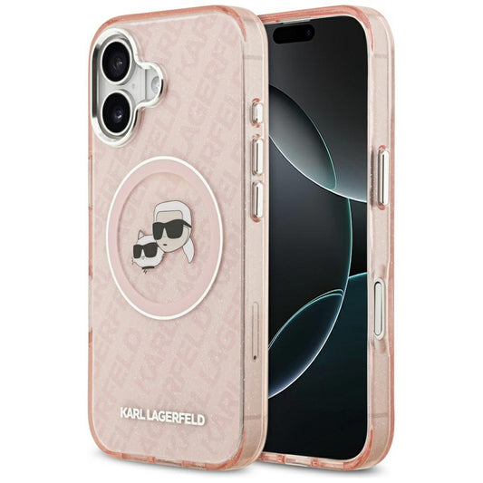 Husa MagSafe pentru Apple iPhone 17, Karl Lagerfeld, IML Glitter Karl & Choupette`s Heads, Roz